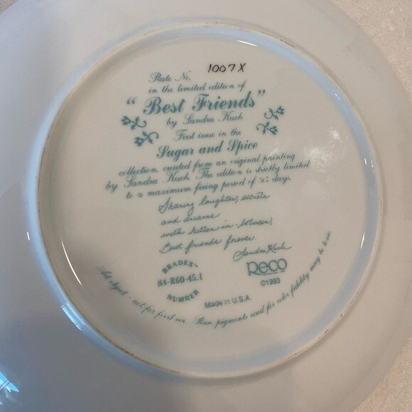 Best Friends! By Sandra Kuch 8” Plate “Sugar & Spice” Limited Edition #1007x - Picture 3 of 9